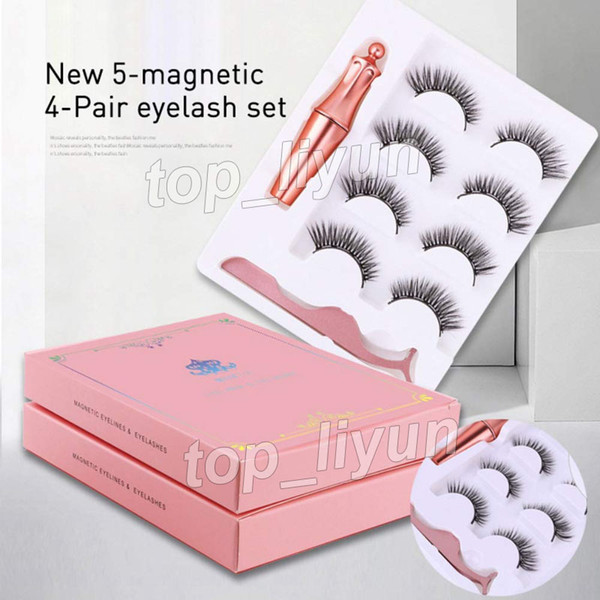 Magnetic False Eyelashes & Magnetic Liquid Eyeliner & Tweezer Set 5 Magnet False Eye lashes Set Glue Make Up Tools 4 Pairs eyelash 3in1 set