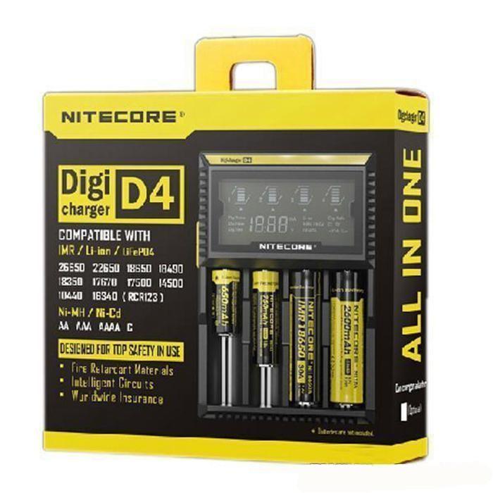 Genuine Nitecore D4 Universal Digi Charger for e cigs electronic ciagrette 18650 18600 18350 14500 batteries