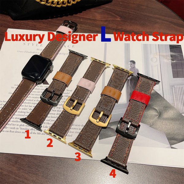 Designer L Apple Watch Strap 45mm 42mm 38mm 40mm 44mm iwatch bands Leather Straps Bracelet Fashion Flower White Square Wristband iwatch