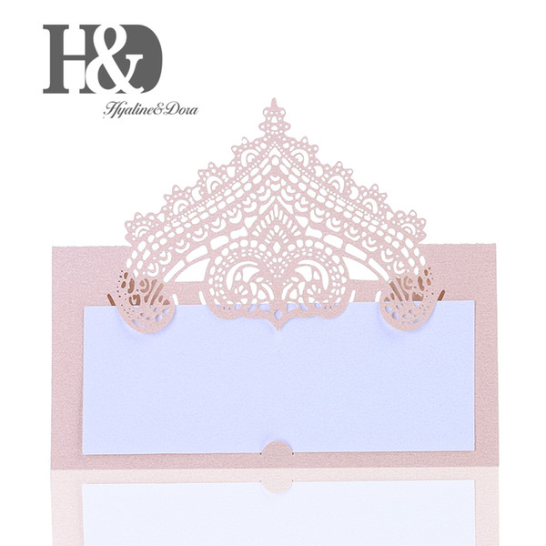 h&d 12pcs wedding table place cards personalised reception decoration with pink lace crown pattern cardstock for wedding favors