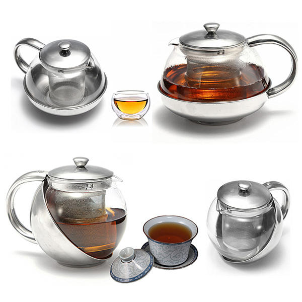 Glass Stainless Steel Loose Tea Leaf Teapot With Infuser 750ml 500ml