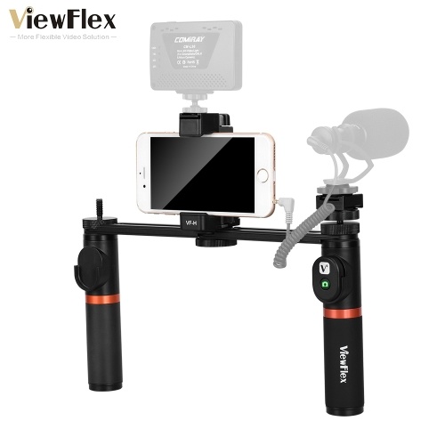 ViewFlex VF-H5 Smartphone Video Rig Dual Handheld Metal Grip Stabilizer Kit with Remote Control/ Hot Shoe Mount for iPhone X 8 7 6s Plus for Samsung Galaxy S8+ S8 Note 3 Huawei