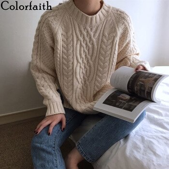 Colorfaith Women's Sweaters Autumn Winter 2019 Pullovers Warm Minimalist Korean Style Fashionable Casual Solid Loose Tops SW7033