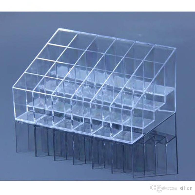 Wholesale-Hot sale Plastic Clear Trapezoid Lipstick Holder 24 Square Grid Cosmetic Box Brush Stand Rack Tidy Organizer