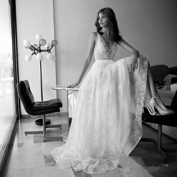 Liz Martinez Beach Wedding Dresses lace V-neck Backless Plus Size Elegant Garden Country Bridal Gowns