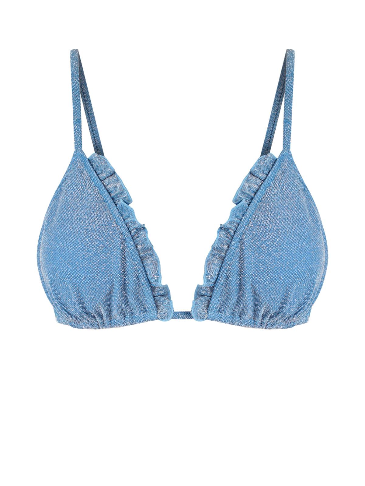 Metallic Ruffle Triangular Bikini Top S Light blue