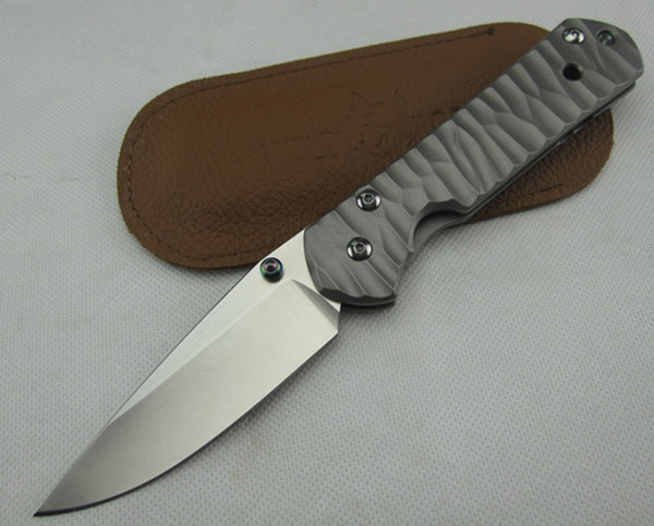 Special offer CR Large Folding Blade Knives D2 Stone Wash Drop Point Blade TC4 Titanium Alloy Handle EDC Pocket Knvies With Leather Sheath
