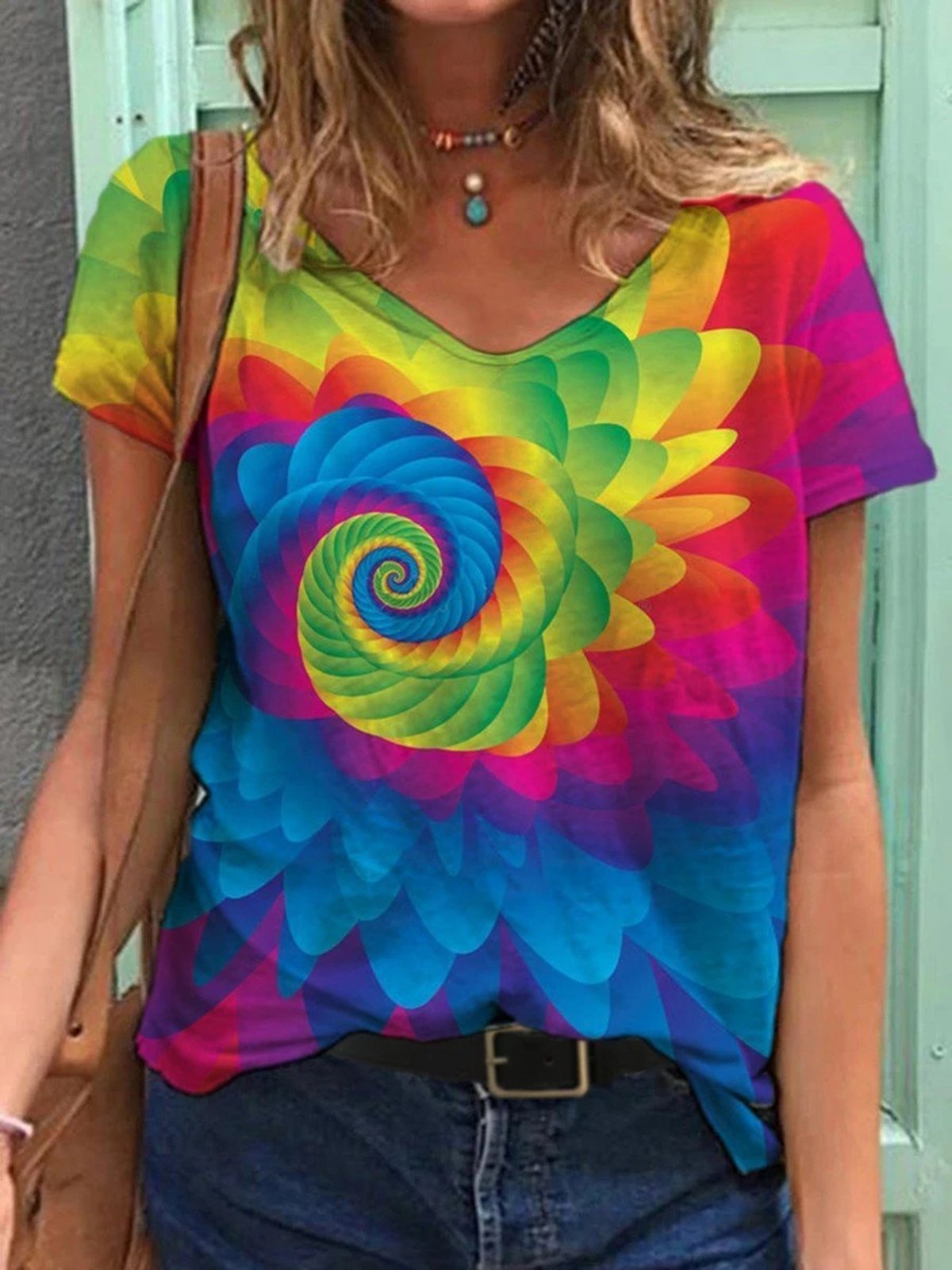 Shift V Neck Casual T-Shirts - Noracora