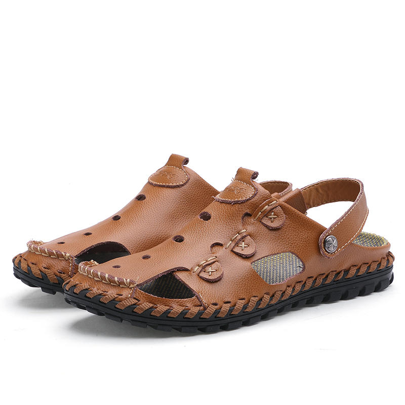 Men's OutdoorDaily Casual Sandals Wrapped Toe Leather Hand-sewn 3-fold Reinforced Suture Shoes