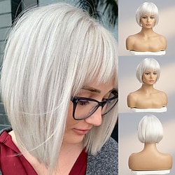 Human Hair Wig Short Straight With Bangs Silver Soft Party Women Capless Brazilian Hair Women's Silver 12 inch Party / Evening Daily Daily Wear Lightinthebox