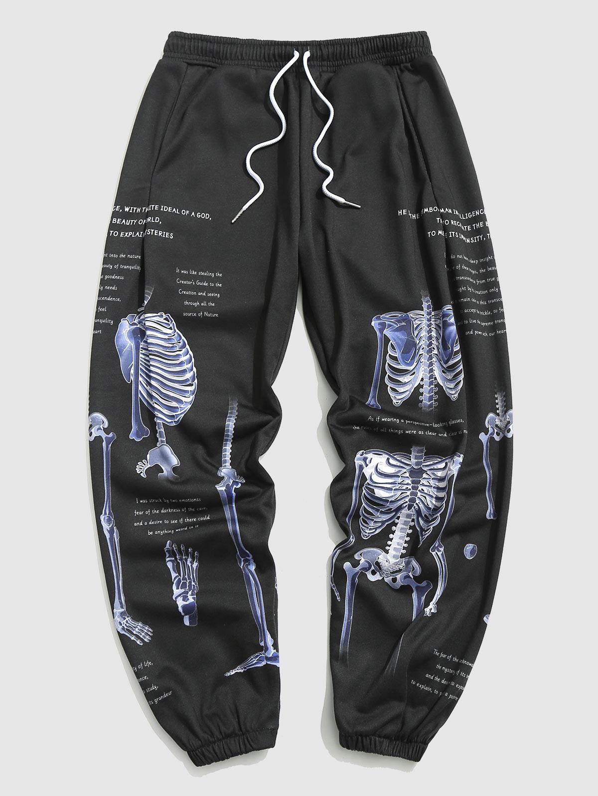 ZAFUL Men's Y2K Aesthetic Skeleton Letter Graphic Print Jogger Sweatpants M Black