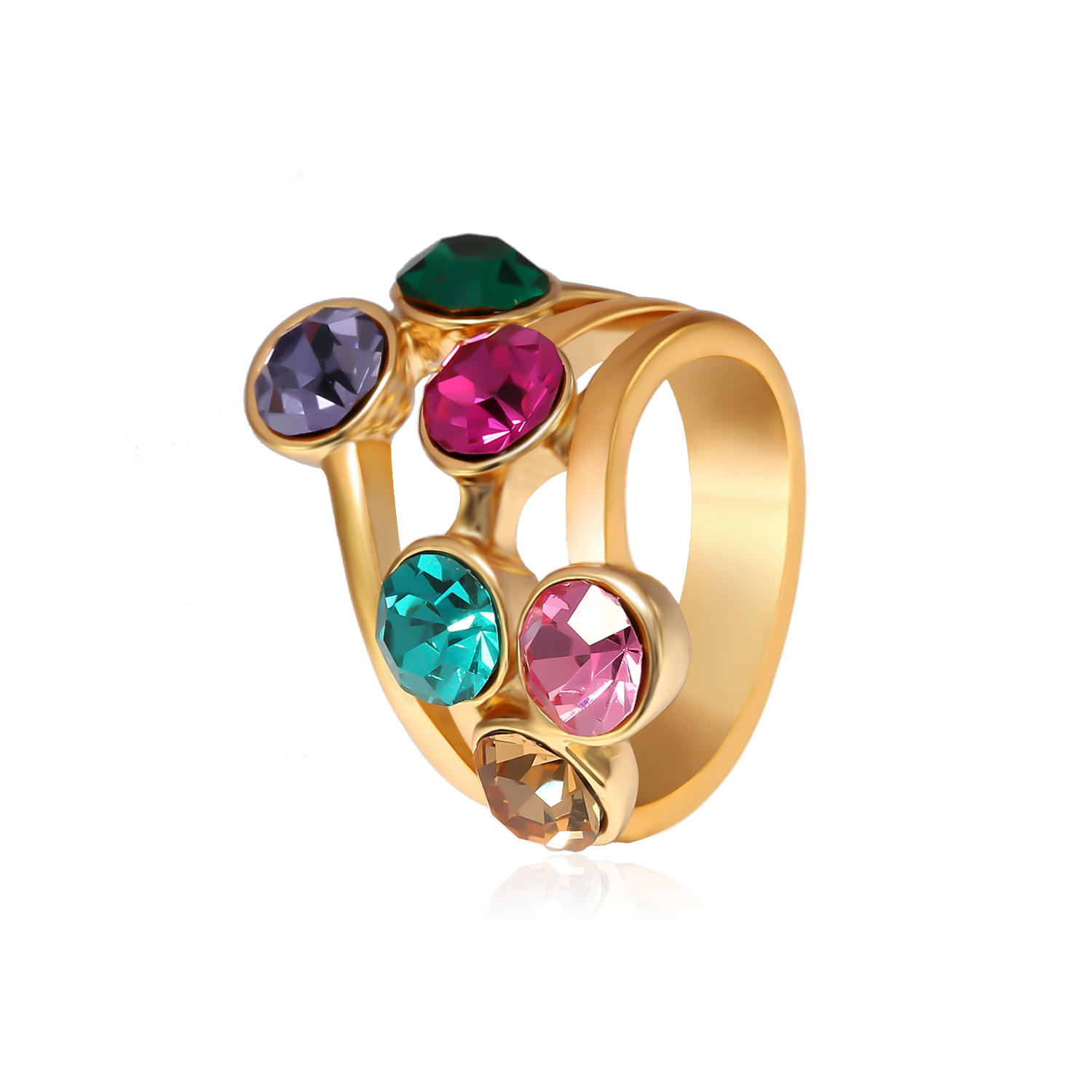 Trendy Multicolor Rhinestones Gold Plated Gift Party Women Ring