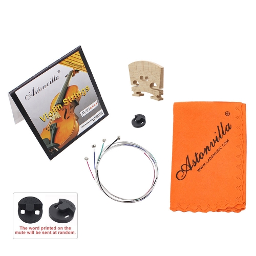 Violin 4 in 1 Set of Strings/Rubber Mute/Maple 4/4 Bridge/Cleaning Cloth Accessories Parts Replace Tool