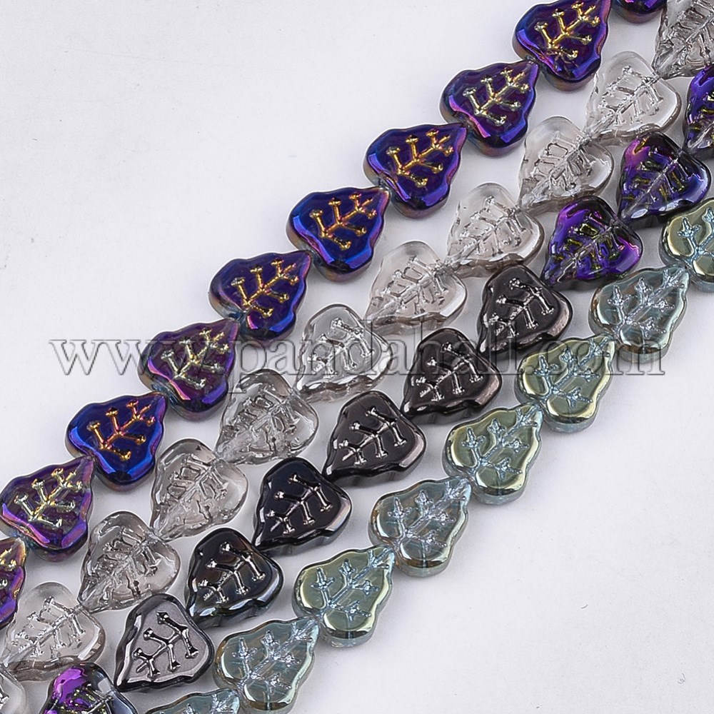 Electroplate Glass Beads Strands, Leaf, Mixed Color, 12x10.5x4.5mm, Hole: 0.8mm; about 54pcs/strand, 25.5