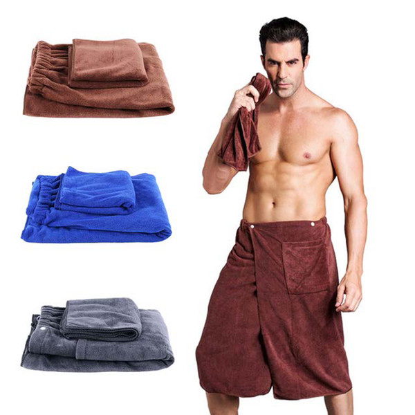 Luxury Mens Bath Wrap Towel Set With Pocket Swimming Beach Soft Microfiber Men Fast Drying Wearable Bath Towel Shower Bath Wrap Body