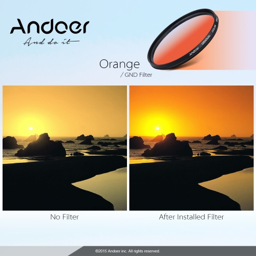 Andoer Professional 55mm GND Graduated Filter Set GND4(0.6) Gray Blue Orange Red Graduated Neutral Density Filter for Canon Nikon DSLR 55mm Camera Lens