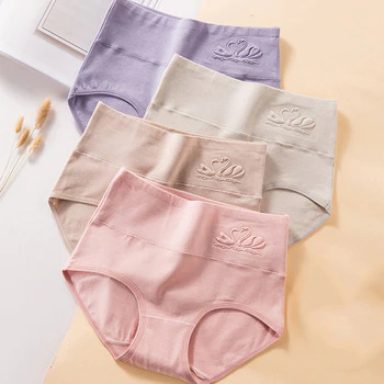 LANGSHA 4Pcs/lot High Waist  Panties Women Breathable Cotton Underwear Cute Print Seamless Briefs Sexy Girls Slimming Underpants