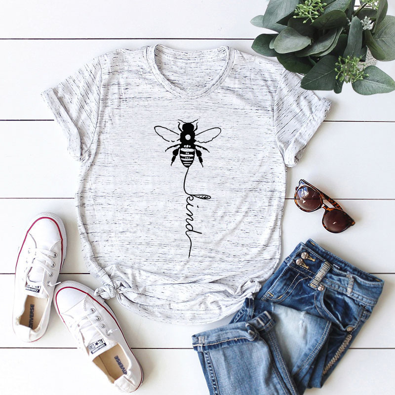 Pretty Short-sleeve Letter Bee Printed Loose Tee For women