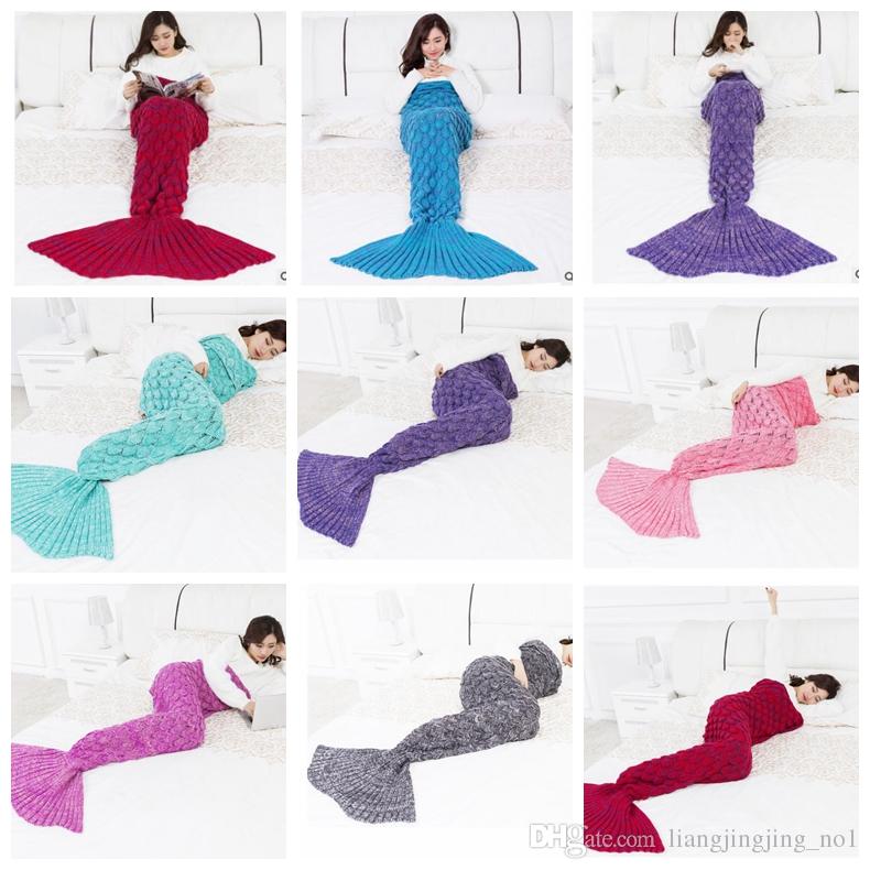 180*90CM Mermaid Blankets Knitted Adult Mermaid Tail Blanket Fish Sleeping Bags Crochet Cocoon Mattress Mermaid Christmas Blanket KKA2767