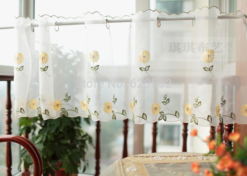 Wholesale-Fashion Daisy Semi-Shade Coffee kitchen Curtain Flowers Short Finished Product Curtains Free Shipping