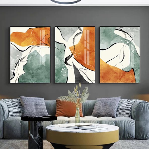 Abstract Orange Color Block Poster Green Wall Art Print Modern gray Luxury Canvas Painting Nordic Decorative Picture Home Decor