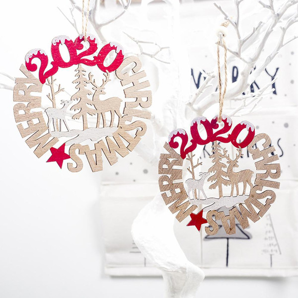 2020 Xmas Wooden Ornament Christmas Decoration Pendant for New Year Home Decoration 3D 2020 Xmas Christmas Tree Hanging Ornament
