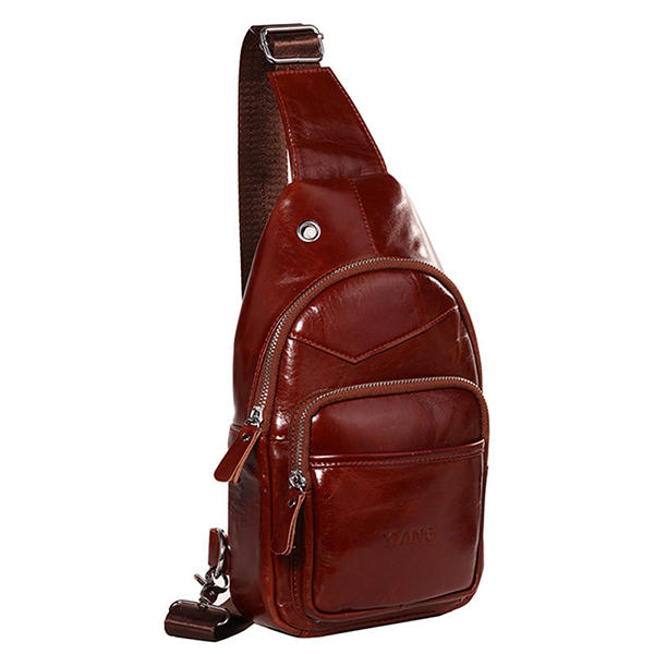 Men Genuine Leather Brown Vintage Chest Pack Sling Bag Crossbody Shoulder Bag