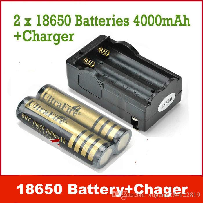 Free shipping, 2 pcs Excellent UltraFire 18650 Lithium Ion 3.7v 4000 mAh Rechargeable Batteries + 1pcs Charger