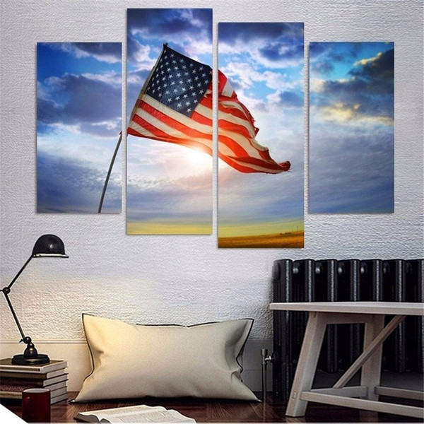 4pcs/set Unframed USA Flag Flying Under the Sun Oil Painting On Canvas Giclee Wall Art Painting Art Picture For Home Decor