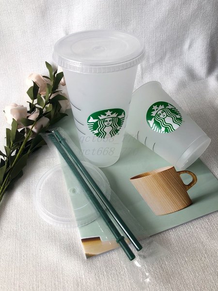 Starbucks 16oz/473ml Plastic Tumbler Reusable Clear Drinking Flat Bottom Cup Pillar Shape Lid Straw Mug Bardian 5pcs