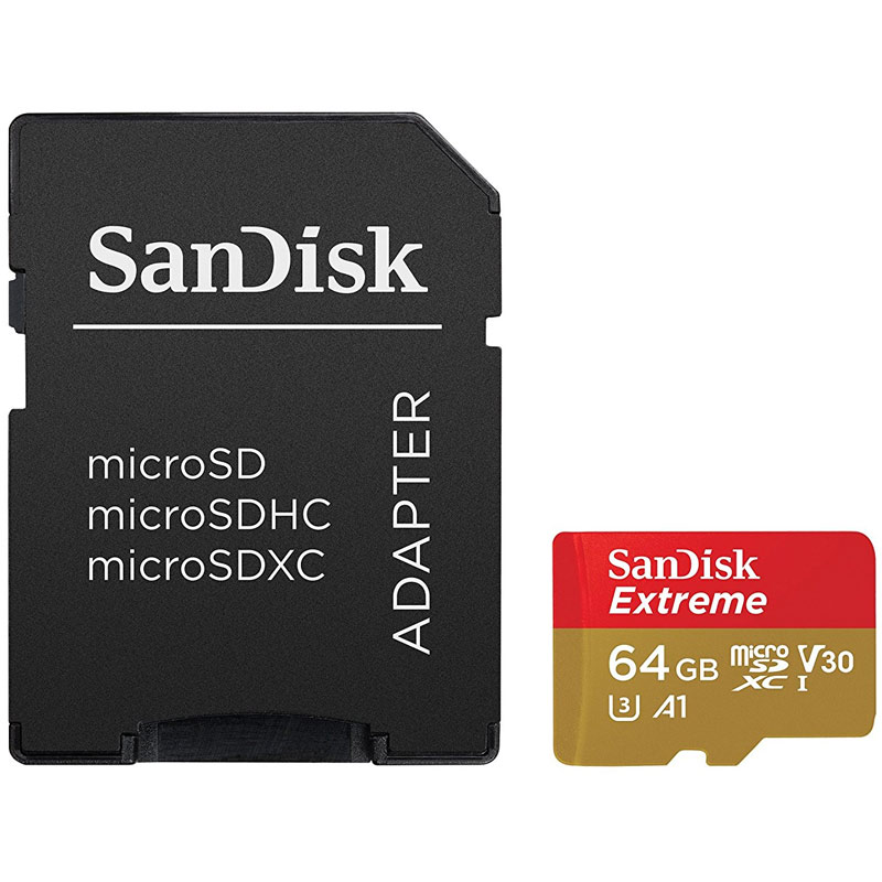 SanDisk 64GB Extreme A1 Micro SD Card (SDXC) UHS-I U3 + Adapter - 90MB/s