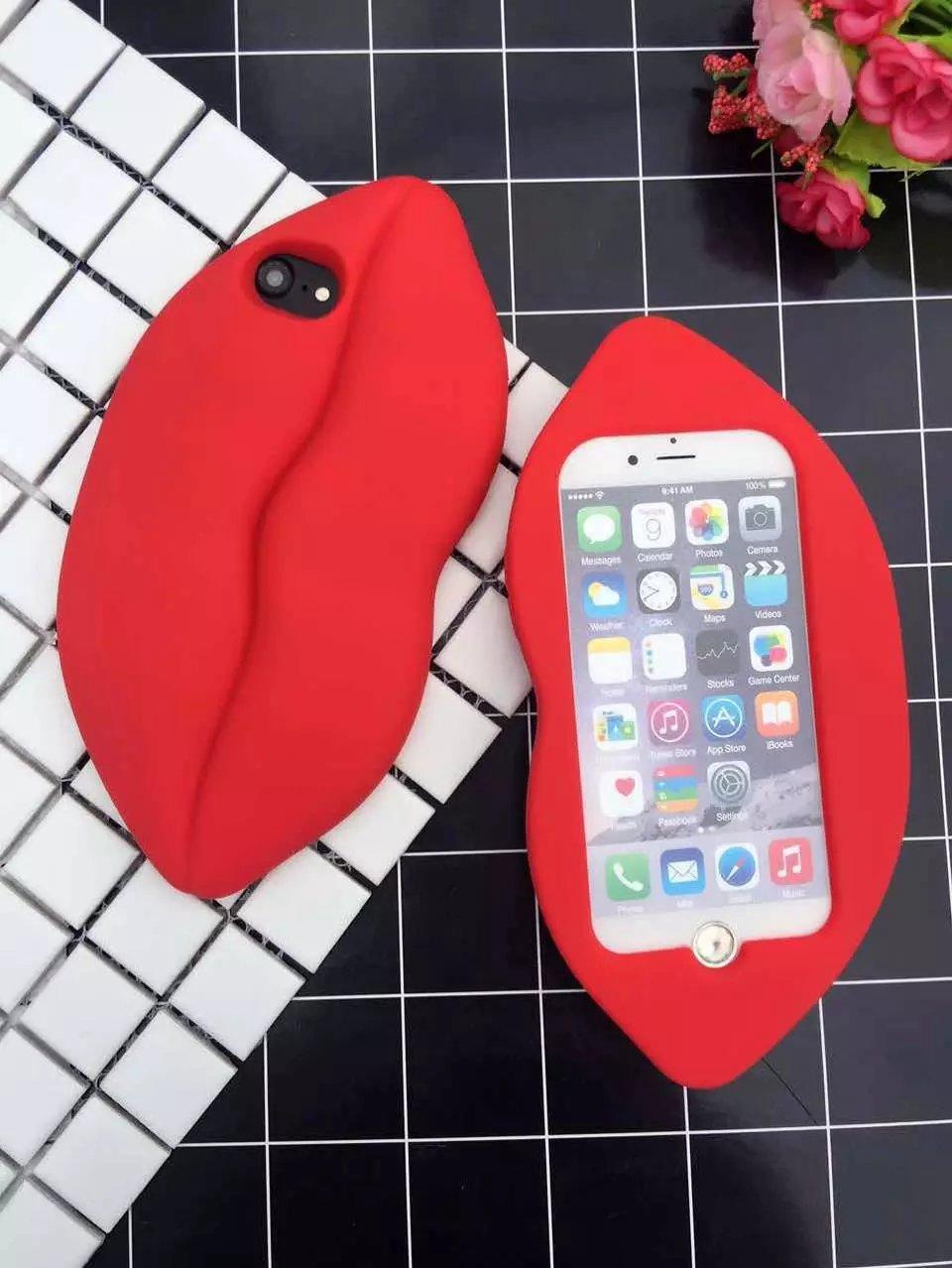 Sexy Lip Soft Silicone Case For iPhone 7 Plus 6 6S 6Plus 3D Cute Red Big Mouth Butterfly Fashion Sexy Kiss Rubber Silicon Back Cover Skin