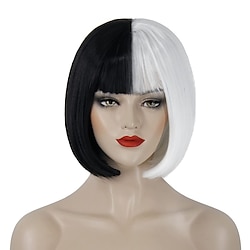Witches/Wizard Wig Black White Wigs Cruella Deville  Women 12inch Short Bob Hair Wig with Bangs,Cute Wigs for Party Cosplay  Wigs White Wig Black Wig Lightinthebox