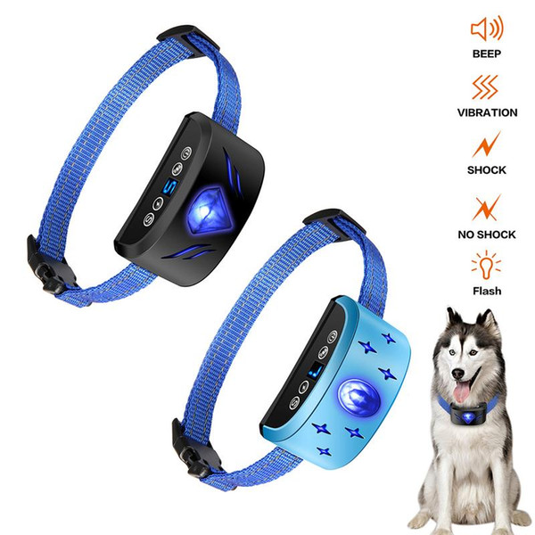 dog trainer bark scollar vibration rechargeable waterproof reflective collar with breathing light reflective 2019 new