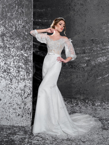 Elegant Ivory Lace V-Neck Sleeves Applique Sheath Wedding Dresses Bridal Pageant Dresses Wedding Attire Dresses Custom Size 2-16 ZW620253