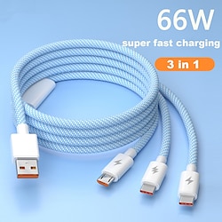 USB Type-C 3-In-1 Fast Charging Cable Nylon Braided Cable 3-in-1 3A USB-A To Type C/Micro/Phone Fast Sync Charger Adapter Compatible With Laptop/Tablet/Phone Lightinthebox