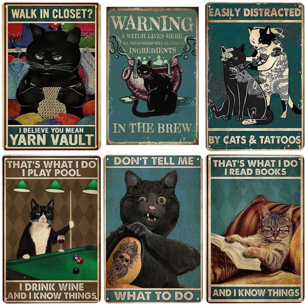 Funny Black Cat Vintage Metal Tin Sign DON'T TELL ME WHAT TO DO Cat Wall Decor for Bar Nice Butt Art Posters Cat Lovers Gifts