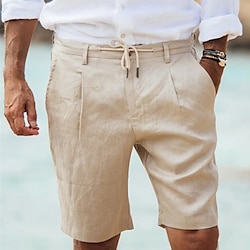 Men's Shorts Linen Shorts Summer Shorts Beach Shorts Drawstring Plain Breathable Soft Short Casual Daily Holiday Linen / Cotton Blend Fashion Streetwear Khaki Inelastic miniinthebox