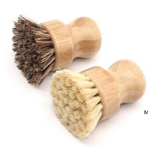 Handheld Wooden Brushes Round Handle Pot Brush Sisal Palm Dish Bowl Pan Cleaning Kitchen Chores Rub Tool DHE5898