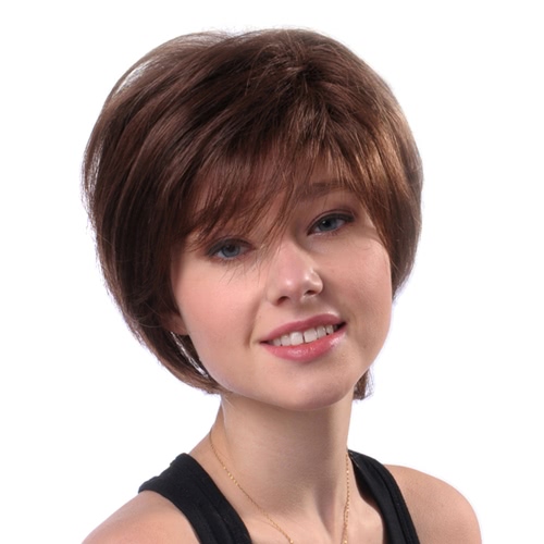 11'' Woman Wigs Short Straight Brown Hairpiece Real Human Hair Heat Resistant Female Wig