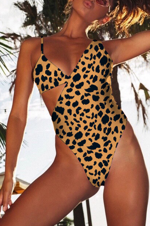 Cheap One Pieces Lovely Leopard Printed Hollow-out One-piece Swimwear