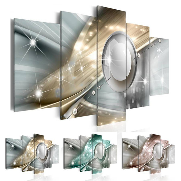 5 Panels Modern Art Decor Office Painting Abstract Light Multicolor Metal Effect Circle Shape Wall Art for Home Decor,No Frame