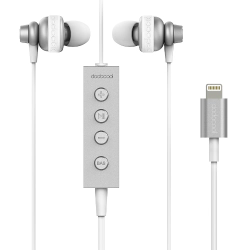 dodocool MFi Certified Hi-Res In-ear Stereo Earphone with Lightning Connector Remote and Mic - 24 bit High-Resolution Audio for Lightning Devices Silver