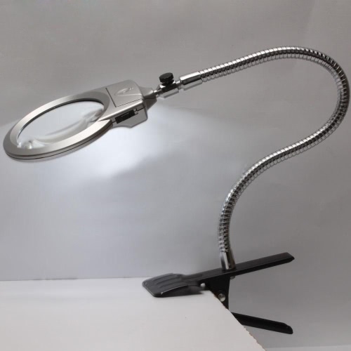 Nuevo iluminado Clip-on mesa de escritorio escritorio de lectura de la lámpara 2.5x 5x lupa lente grande lupa con pinza