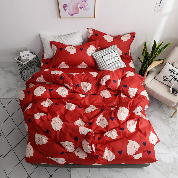 cartoon pig pattern 4pcs girl boy kid bed cover set duvet cover child bed sheet pillowcases comforter bedding set 61007
