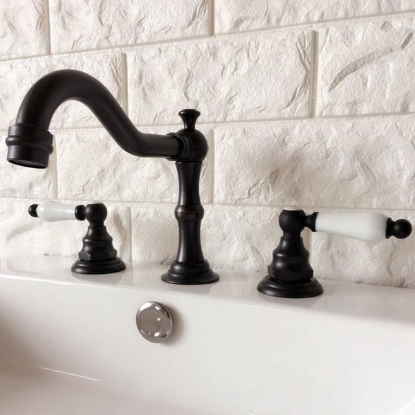 Bathroom Sink Faucets Black Oil Rubbed Bronze Double Handles 3 Holes Install Widespread Deck Mounted Basin Faucet Mixer Tap Mhg065