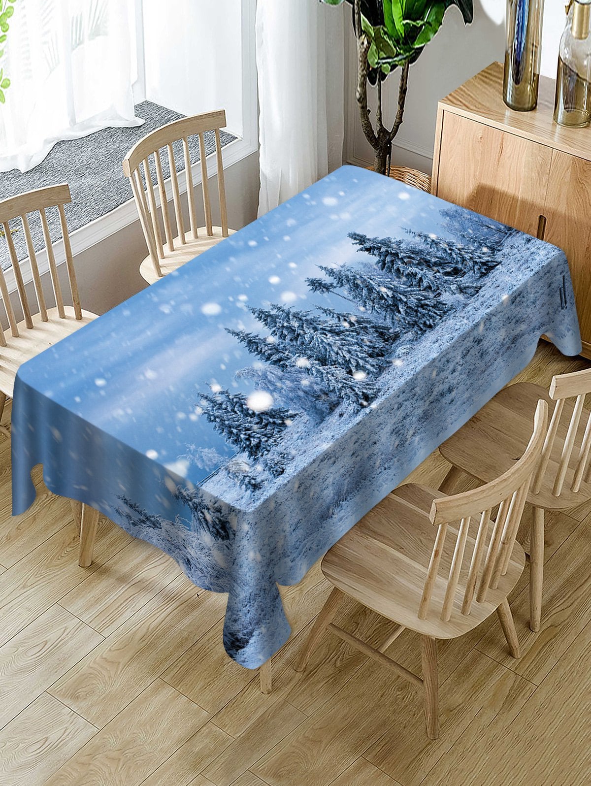 Snow Forest Scenery Print Christmas Table Cloth