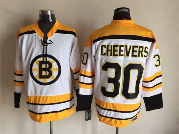 Top Quality ! Men Boston Bruins Ice Hockey Jerseys 30 GERRY CHEEVERS Black White Yellow Retro Vintage CCM Stitched Jerseys Mix Order !