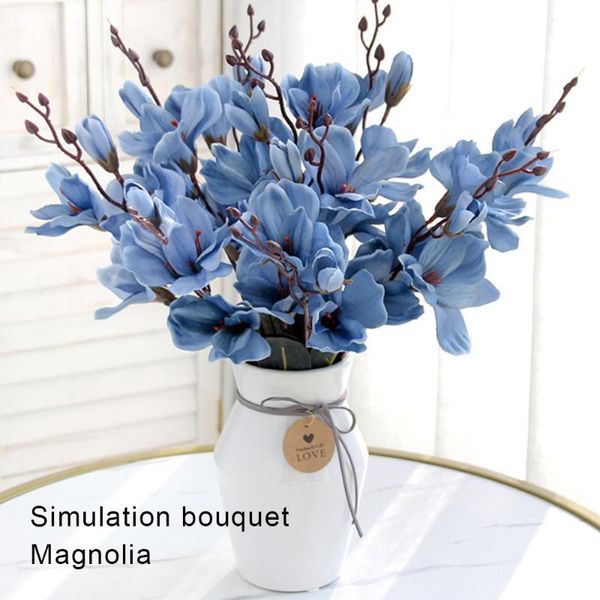 Decorative Flowers & Wreaths Simulation Bouquet Magnolia Flower Silk Cloth With Stems Leaves Fake Greenery Decor For Home Office Party 43cm
