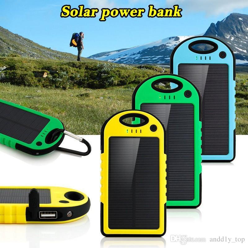 5000mAh Solar power bank waterproof shockproof Dustproof portable Solar powerbank External Battery for Cellphone iPhone 7 7Plus Samsung